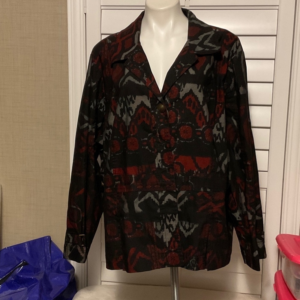 Multiples Red and Gray Patterned Teddy Jacket